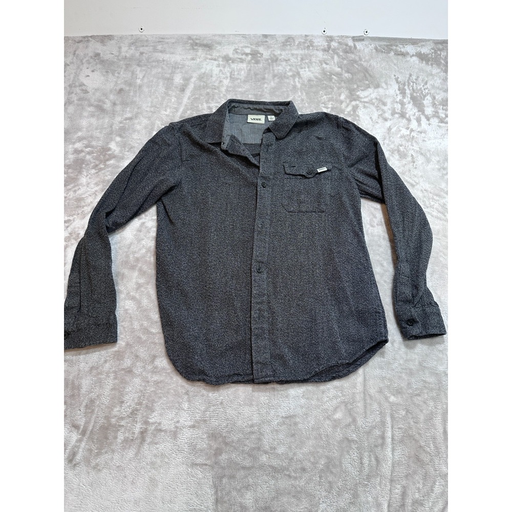 Vans Button Up Shirt Boys Size Large Charcoal Gray Long Sleeve Pocket EUC